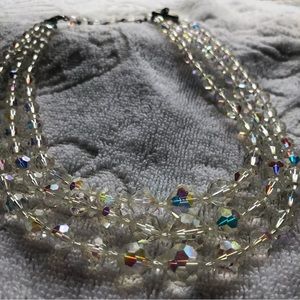 1950's Antique aurora borealis 3strandbeaded necklace